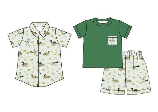 2.24(Custom Design Preorder MOQ 5 Each Design)  Duck Green Print Boys Summer Matching Clothes Brothers Wear