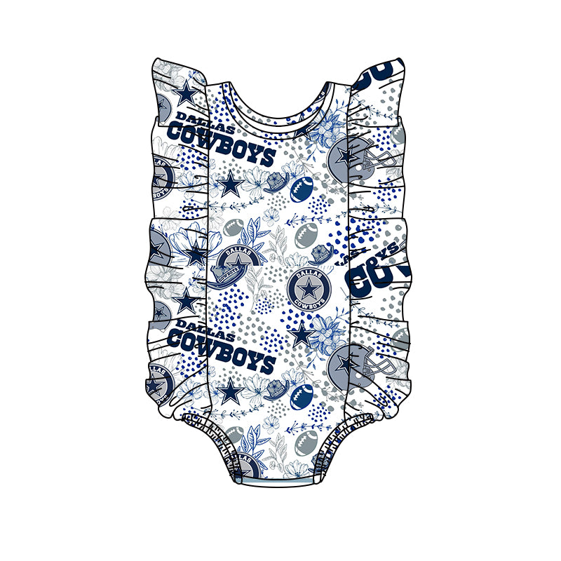 (Custom Design Preorder MOQ 5) Team's Cowboys Flowers Print Girls 1 Piece Swimsuits