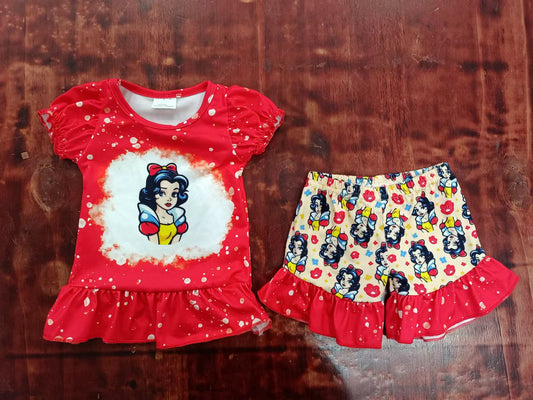 (Custom Design Preorder MOQ 5) Cartoon Princess Top Apple Shorts Girls Summer Clothes Set