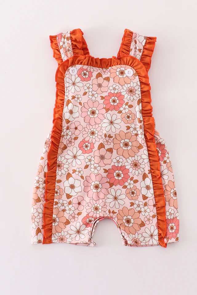 (Custom Design Preorder MOQ 5) Flowers Orange Print Baby Girls Summer Romper