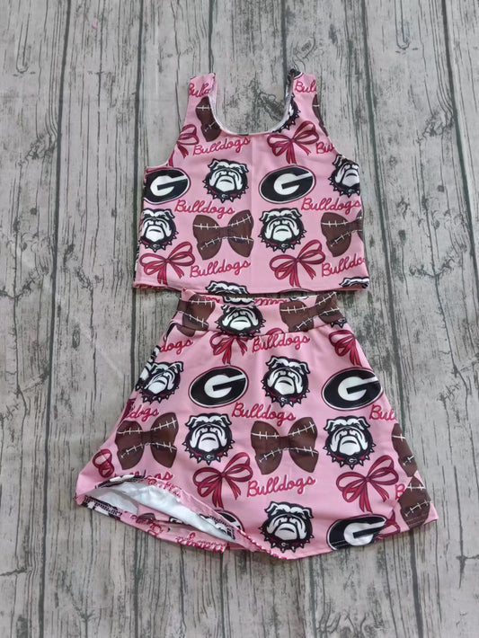 (Custom Design Preorder MOQ 5) Team's Bulldogs Bows Print Shorts Skirts Girls Summer Yoga Clothes Set