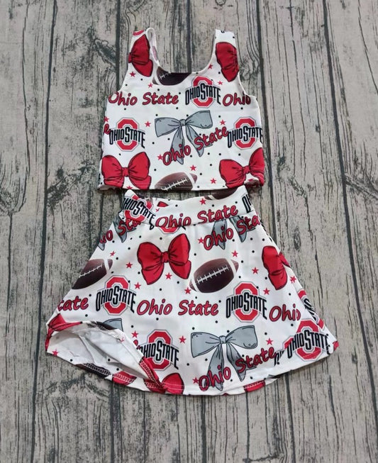 (Custom Design Preorder MOQ 5) Team's OHIO STATE Football Bows Print Shorts Skirts Girls Summer Yoga Clothes Set