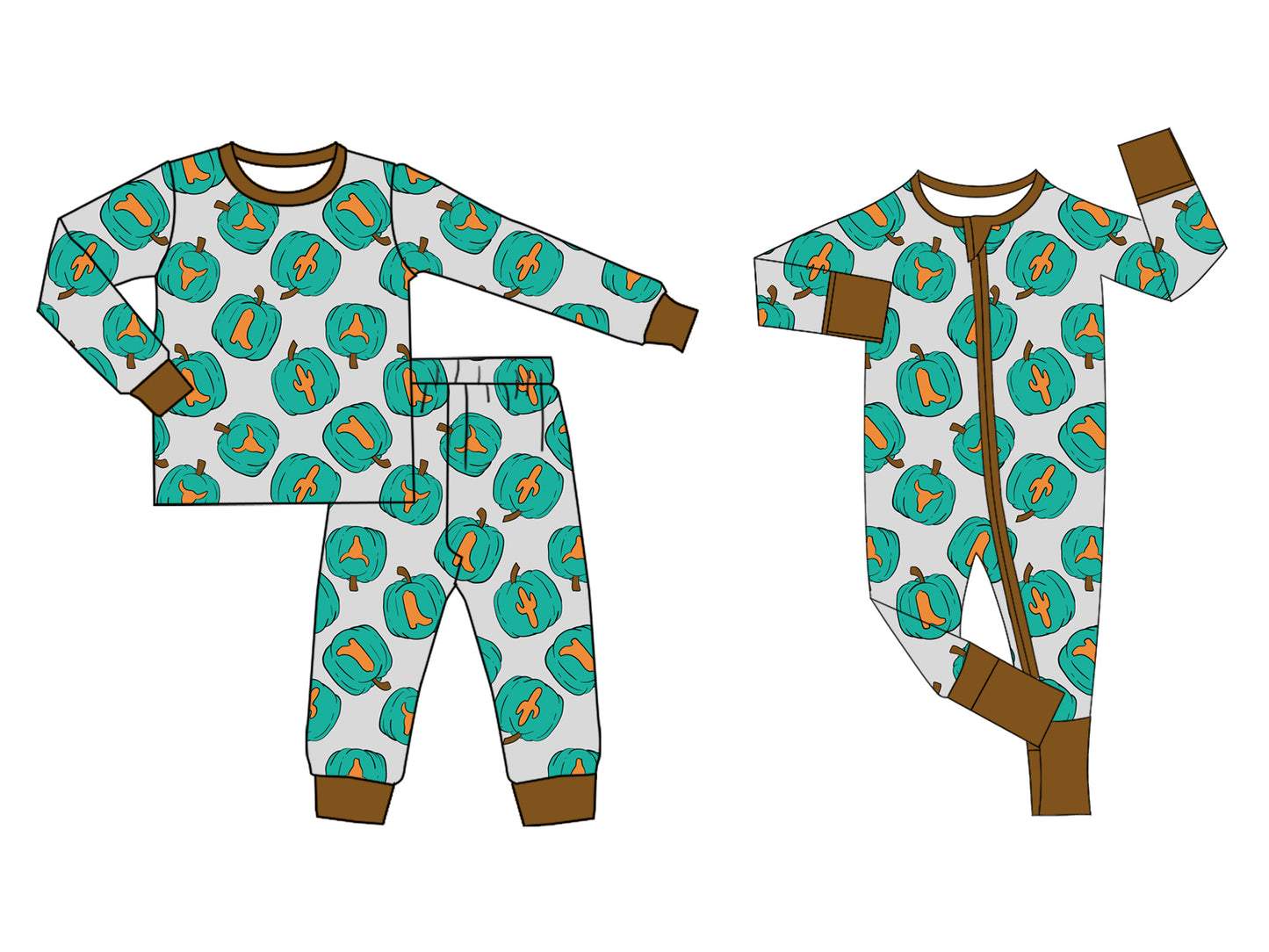 7.24 (Custom Design Preorder MOQ 5 Each Design) Pumpkin Western Print Boys Fall Pajamas Matching Clothes Brothers Wear
