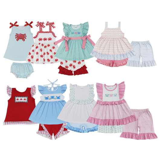 Crab Design Shorts Girls Summer Clothes Set Sisters Wear