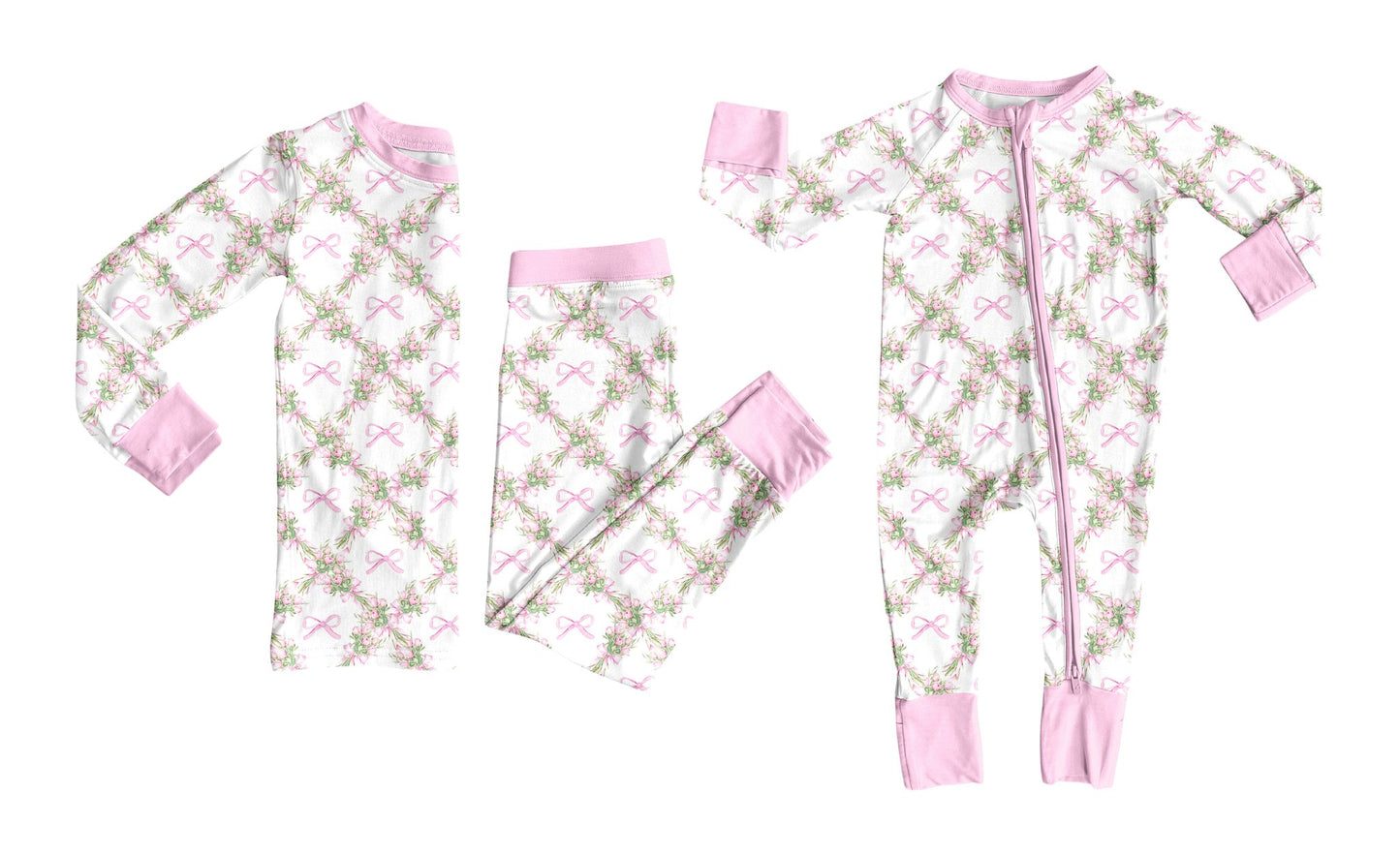 7.24 (Custom Design Preorder MOQ 5 Each Design) Small Flowers Bows Print Girls Pajamas Matching Clothes Sisters Wear