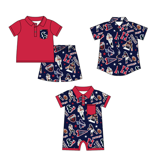 11.14(Custom Design Preorder MOQ 5 Each Design) Team's HOUSTON TEXANS Print Red Top Boys Summer Matching Clothes Brothers Wear