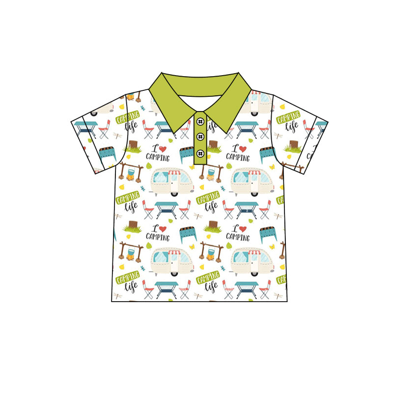(Custom Design Preorder MOQ 5) Camper Print Boys Summer Polo Tee Shirts Top