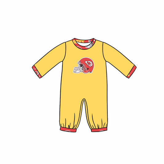 (Custom Design Preorder MOQ 5) Team's KC Yellow Print Baby Boys Fall Romper