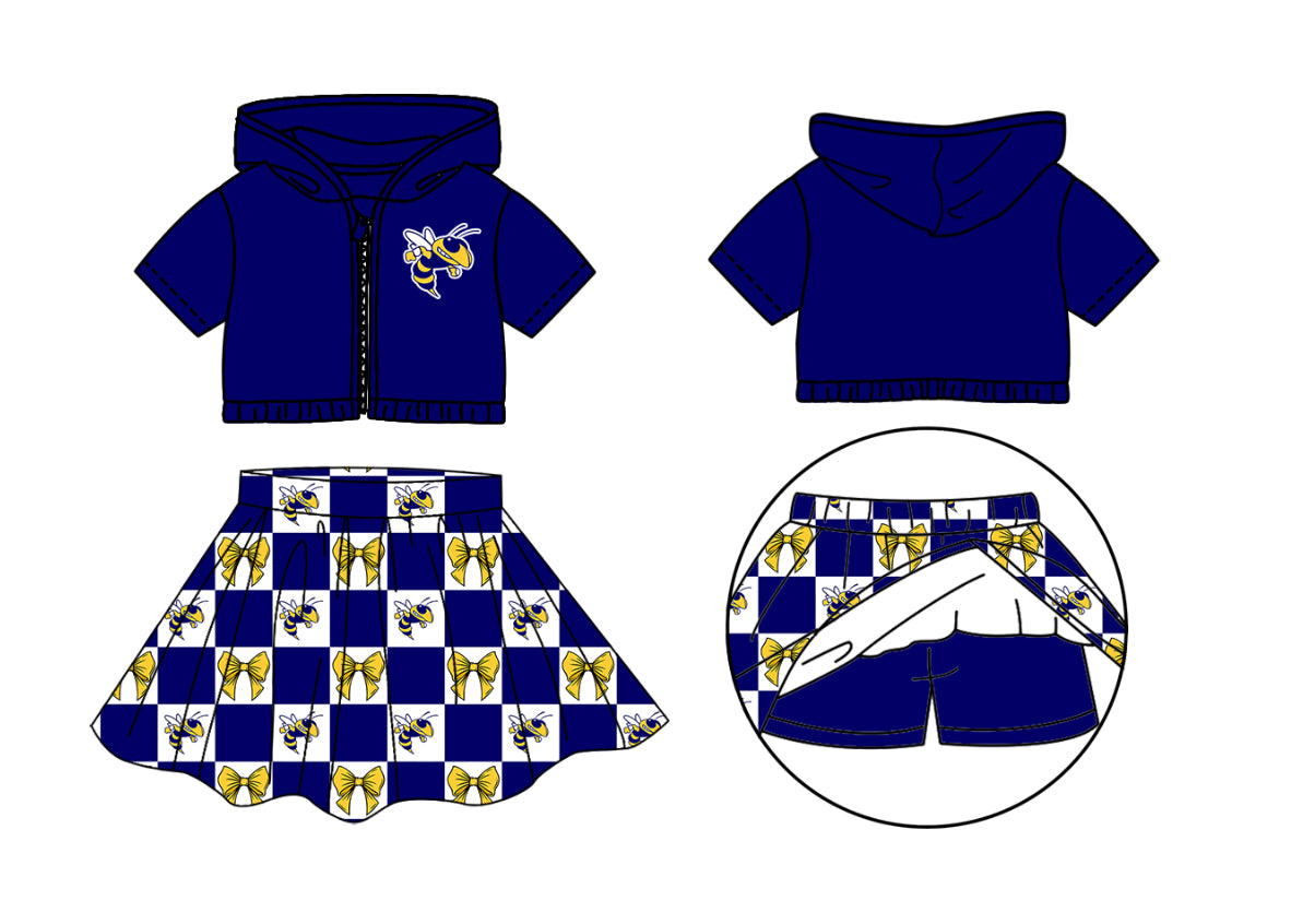 (Custom Design Preorder MOQ 5 Each Color) Team's Yellowjackets Bows Plaid Print Girls Summer Clothes Sisters Matching Wear