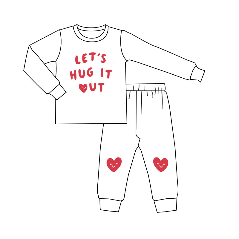 (Custom Design MOQ 5) Let's Hug It Out Heart Kids Valentine's Pajamas Clothes Set