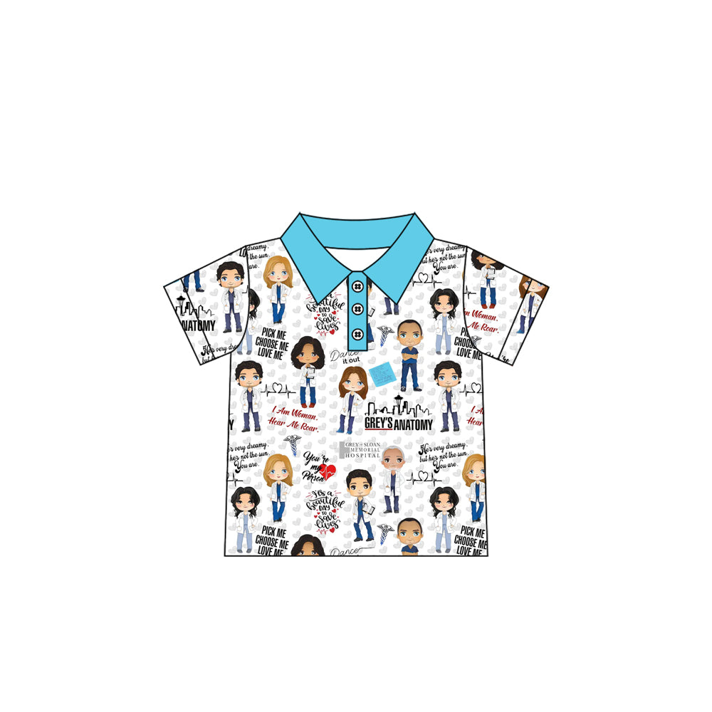 12.30(Custom Design Preorder MOQ 5 ) Grey's Anatom* Print Boys Summer Polo Top