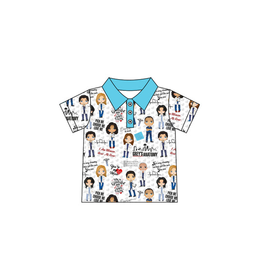 12.30(Custom Design Preorder MOQ 5 ) Grey's Anatom* Print Boys Summer Polo Top