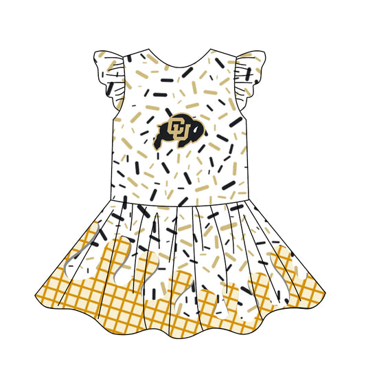 (Custom Design Preorder MOQ 5) Team's CU Sprinkles Print Girls Summer Knee Length Dress