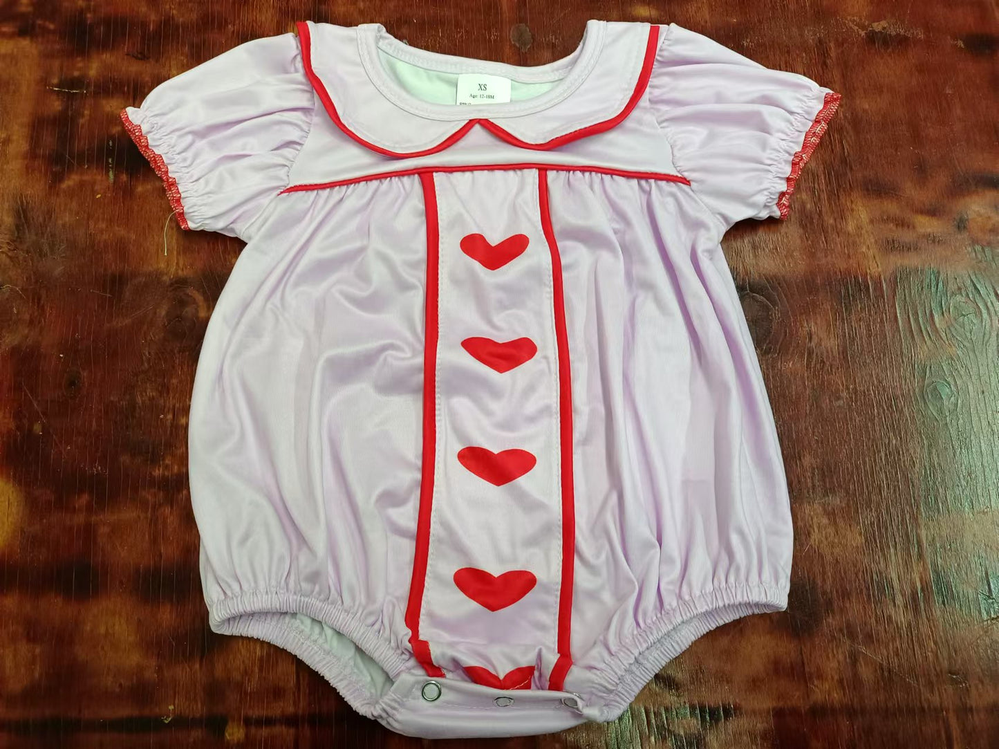 (Custom Design Preorder MOQ 3 ) Heart Pink Print Baby Girls Valentine's Day Romper