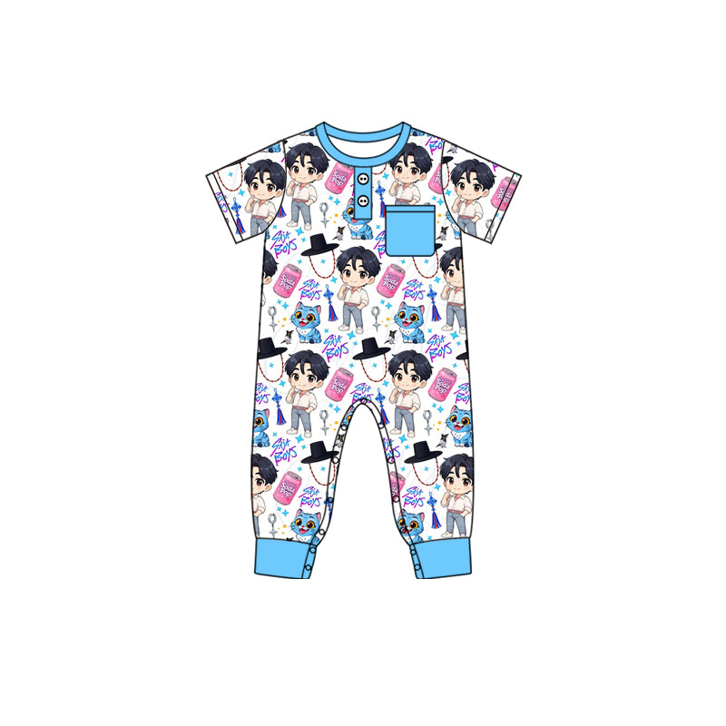 (Custom Design Preorder MOQ 5 Each Design) Cartoon Demon Movie Stars Blue Print Boys Matching Clothes Brothers Wear