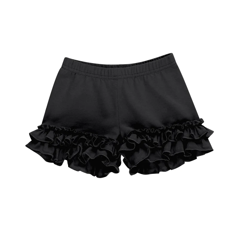 (Custom Design Preorder MOQ 5 ) Black Color Girls Summer Bottom Ruffle Shorts
