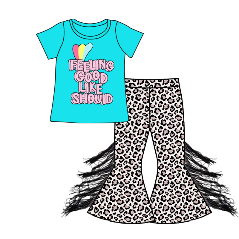 (Pre-order)GSPO1268 Feeling Good Like Should Top Fringes Bell Bottoms Girls Clothes Set