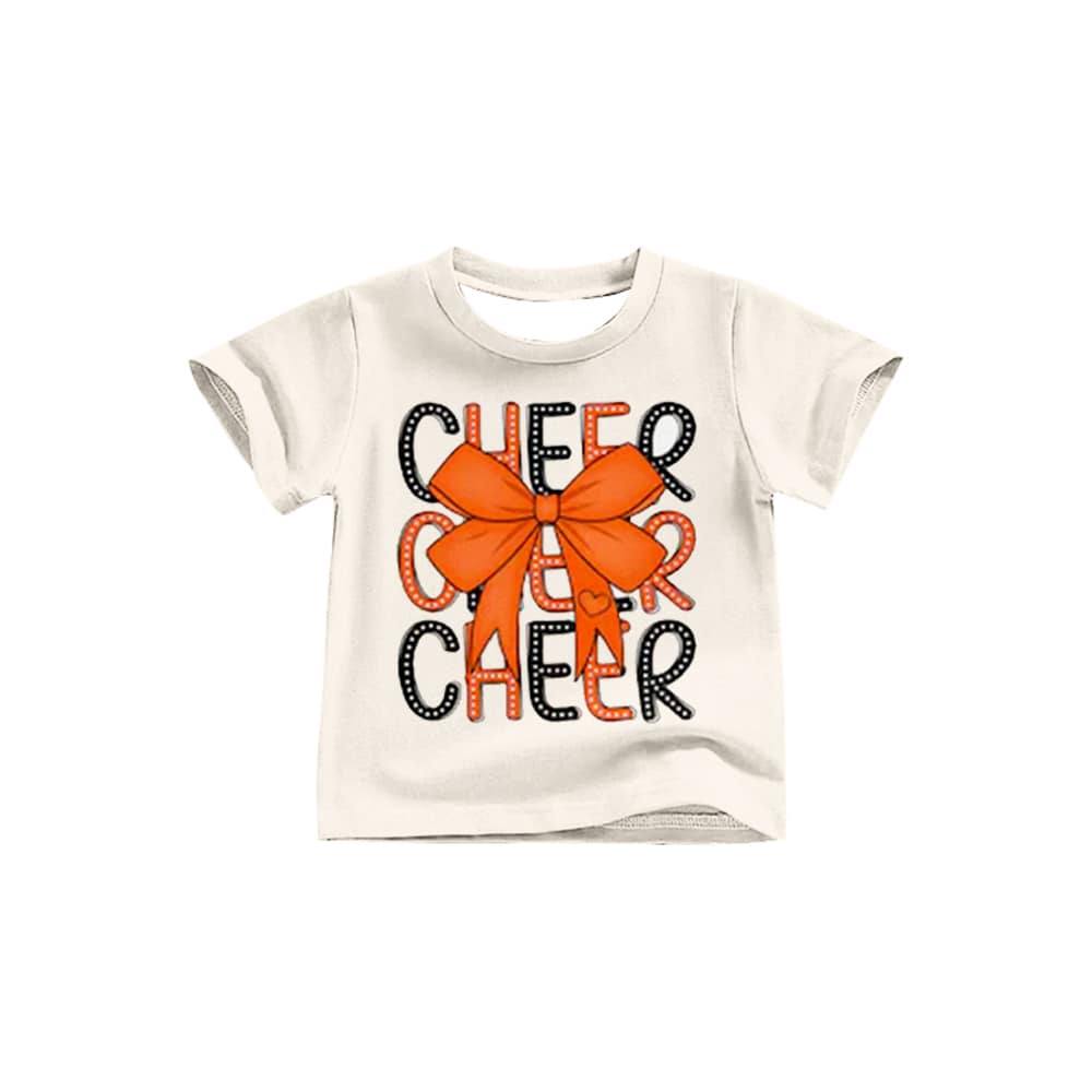 (Custom Design Preorder MOQ 5) D6-29 Cheer Orange Bow Top Blue Bell Jeans Girls Clothes Set