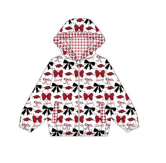 (Custom Design Preorder MOQ 5) Team's Arkansas Bows Print Pockets Girls Long Sleeve Zipper Jackets Top