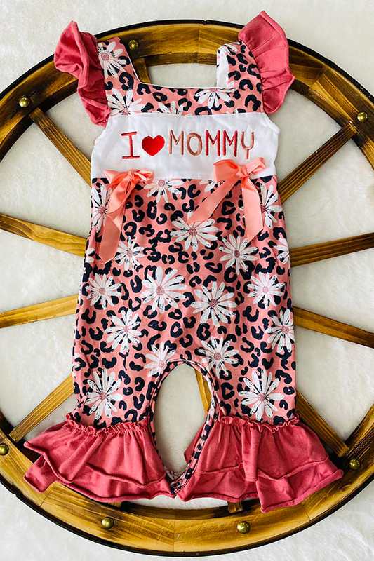 (Custom Design Preorder MOQ 5) I LOVE MOMMY Flowers Leopard Print Baby Girls Romper