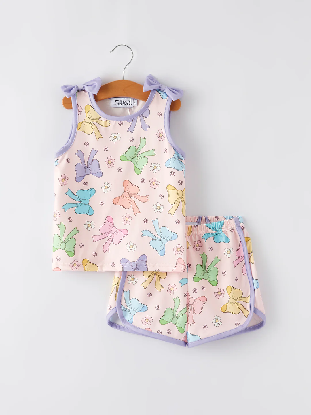 (Custom Design Preorder MOQ 5) Colorful Bows Flowers Shorts Girls Summer Clothes Set