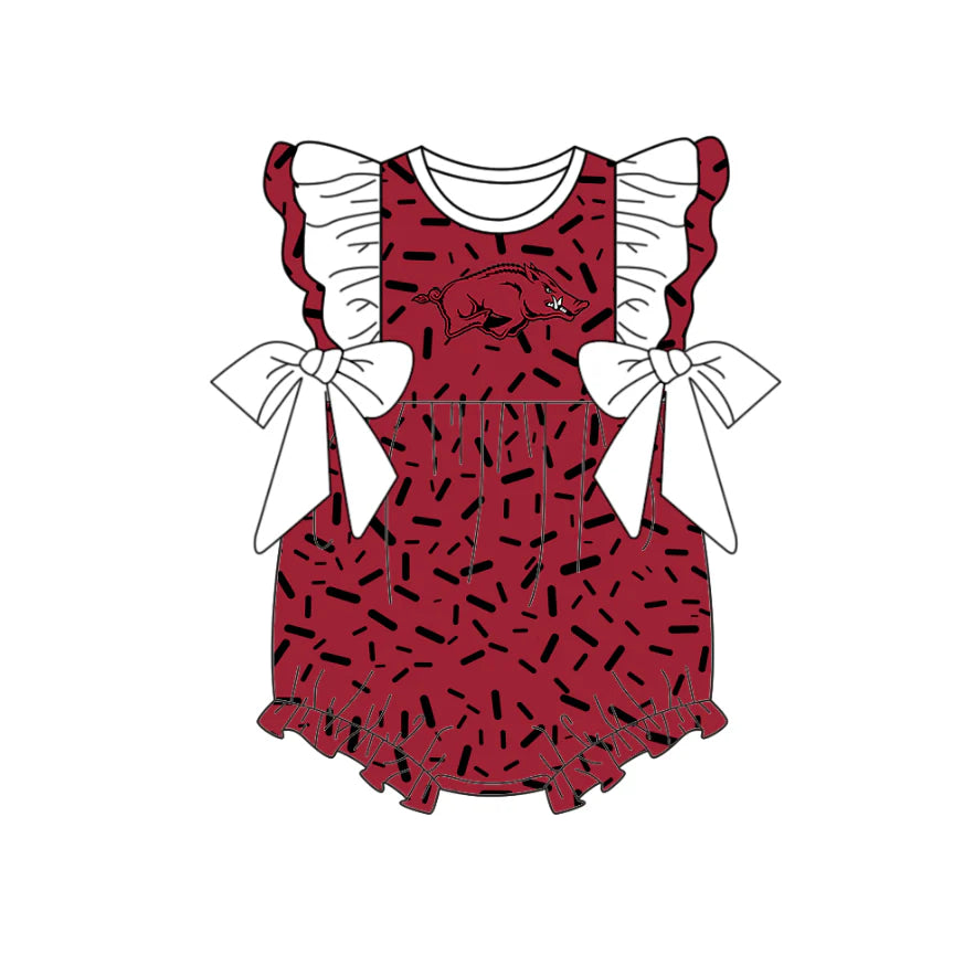 (Custom Design Preorder MOQ 5) Team's Arkansas Sprinkles Print Baby Girls Summer Romper