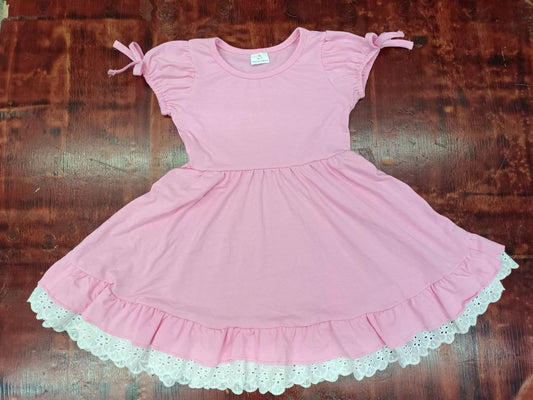 (Custom Design Preorder MOQ 5) Pink Colors Girls Knee Length Dress