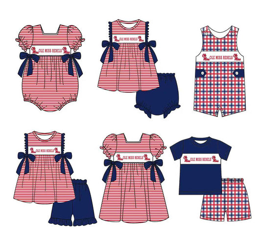 (Custom Design Preorder MOQ 5 Each Design) Team's Ole Miss Print Kids Summer Matching Clothes Sibling Wear