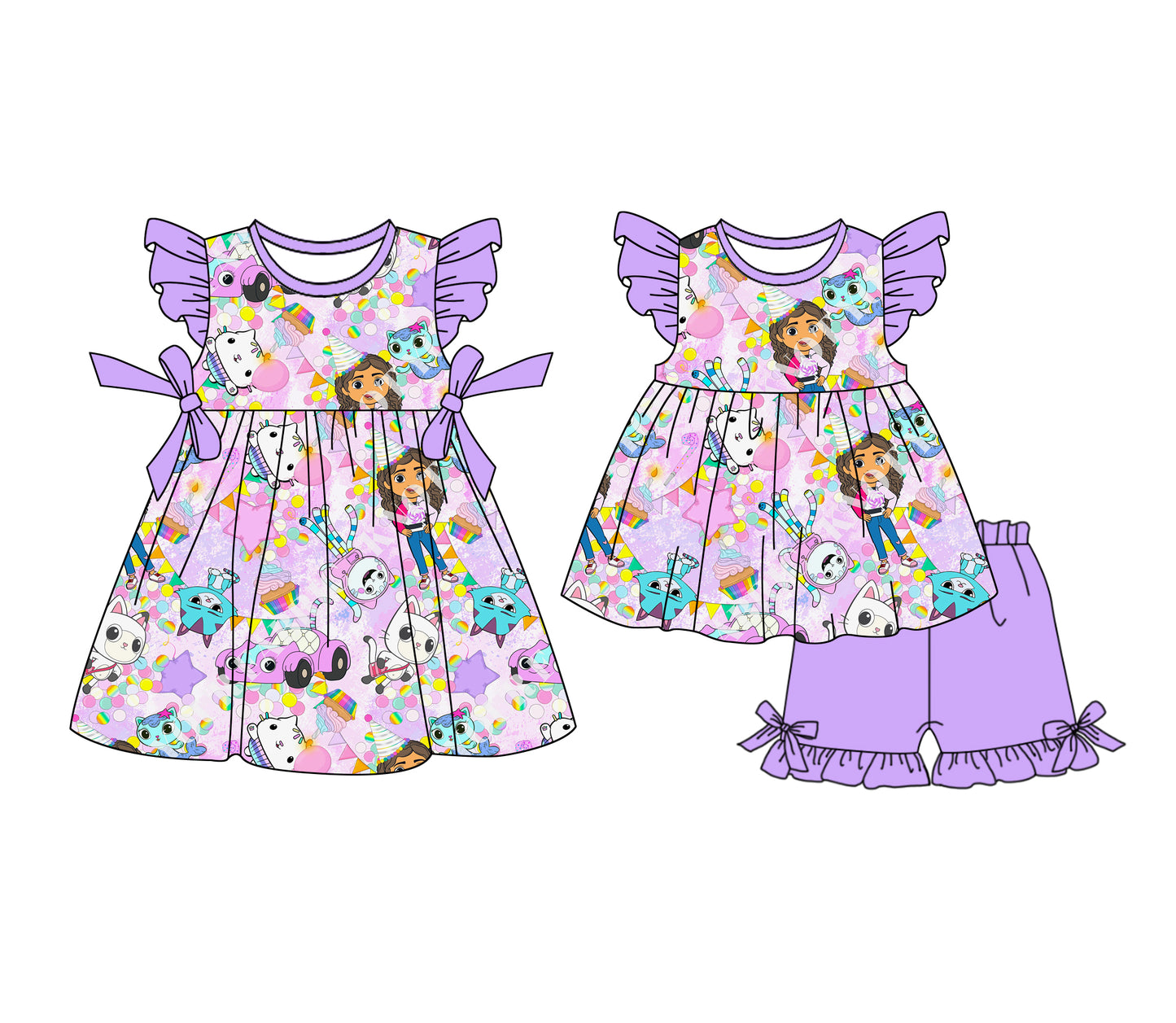 1.4(Custom Design Preorder MOQ 5 Each Design) Cartoon Teacher Ms.Rache* Print Girls Summer Matching Clothes Sisters Wear