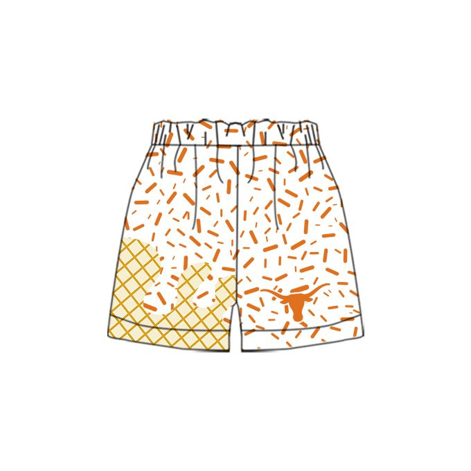 (Custom Design Preorder MOQ 5 Each Item) Team's COW Orange Sprinkles Print Summer Bottom Shorts Mom and Me Matching Clothes