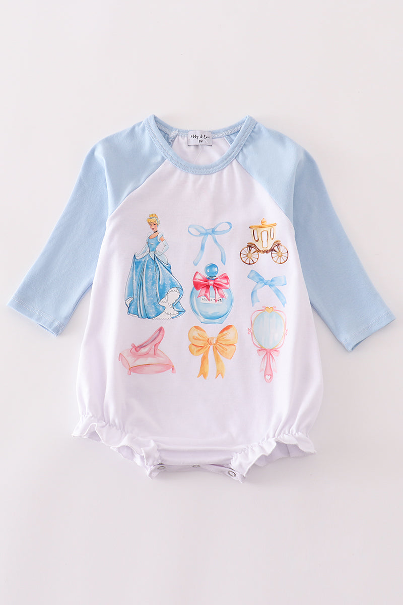 (Custom Design Preorder MOQ 5) Cartoon Princess Blue Print Baby Girls Romper