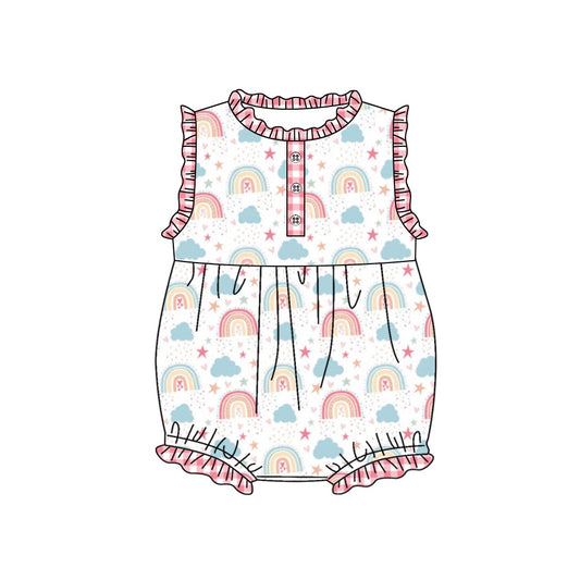 (Custom Design Preorder MOQ 5) Rainbow Stars Print Baby Girls Summer Romper