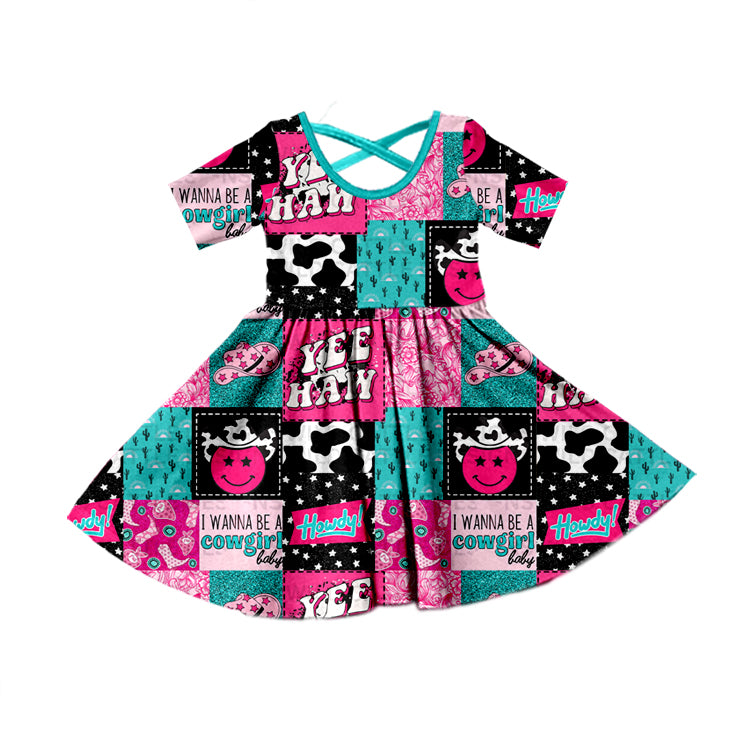 (Pre-order)GSD0520 I Wanna Be A Cowgirl Baby Girls Western Knee Length Dress