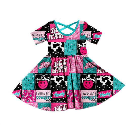 (Pre-order)GSD0520 I Wanna Be A Cowgirl Baby Girls Western Knee Length Dress