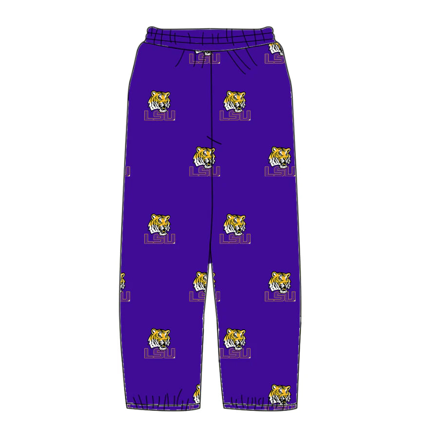 (Custom Design Preorder MOQ 5 Each Item) Team's LSU Tigers Print Bottom Pants Mom and Me Matching Clothes