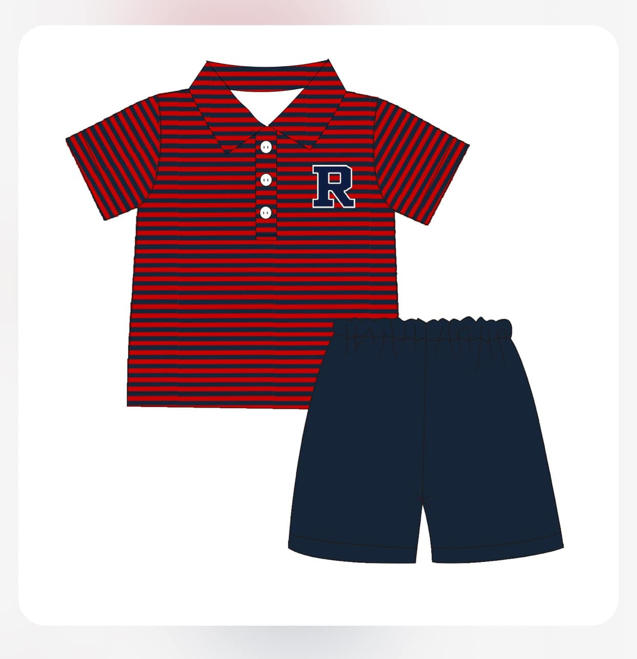 (Custom Design Preorder MOQ 5)  Team's R Print Polo Top Black Shorts Boys Summer Clothes Set