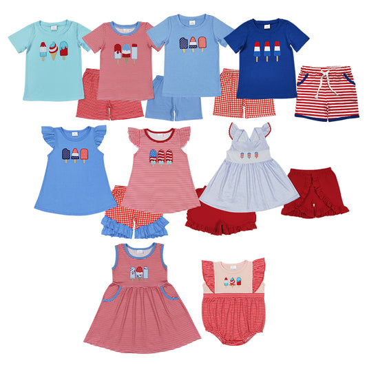 9 Items Popsicle Embroidery Sibling 4th of July Matching Clothes