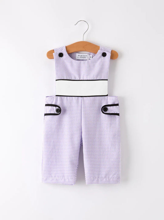 (Custom Design Preorder MOQ 5)  Purple Plaid Print Baby Boys Fall Romper