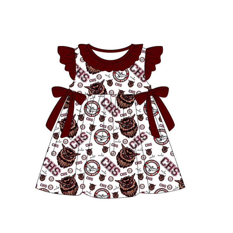 (Custom Design Preorder MOQ 5) Team's Chalmette OWLS Print Girls Knee Length Dress