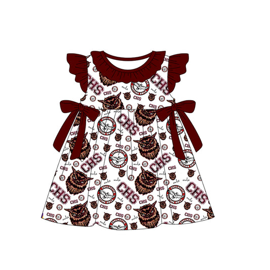 (Custom Design Preorder MOQ 5) Team's Chalmette OWLS Print Girls Knee Length Dress