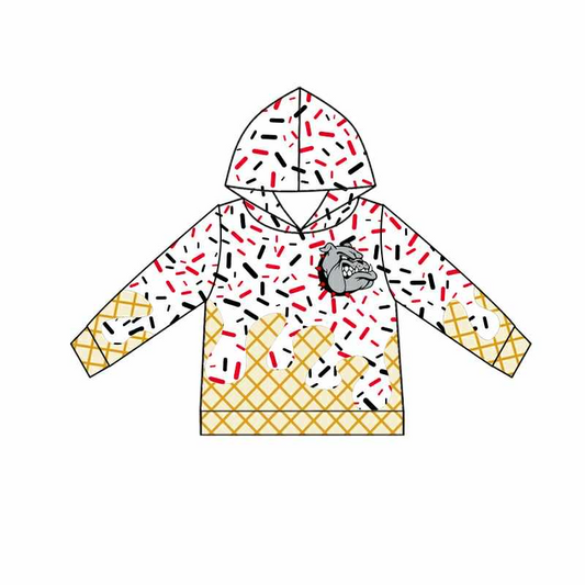 (Custom Design Preorder MOQ 5 Each Item)Team's Bulldog White Sprinkles Print Hoodie Top Mom and Me Matching Clothes
