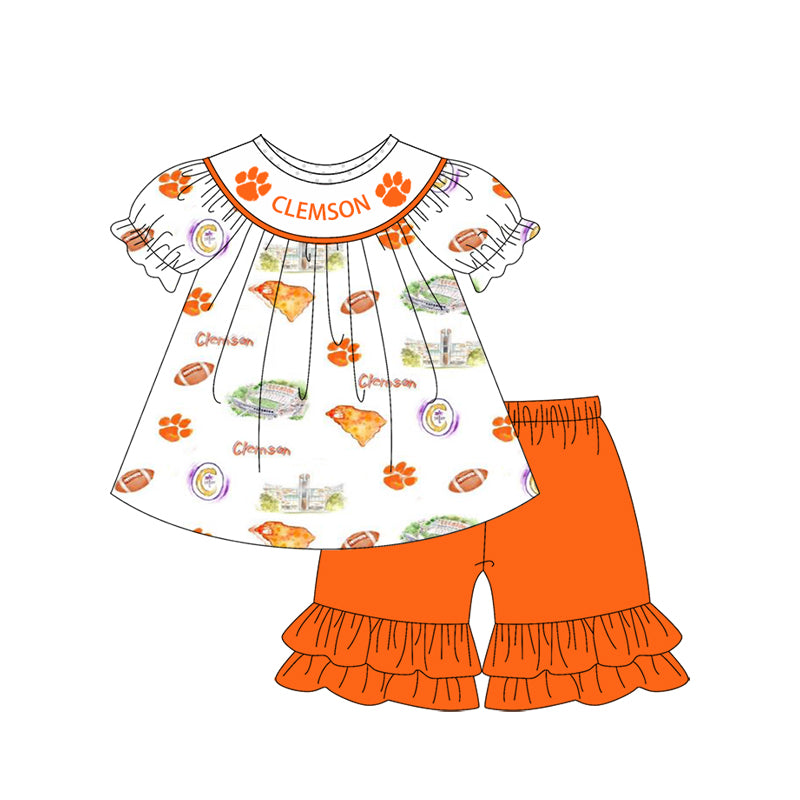 1.7(Custom Design Preorder MOQ 5 Each Design) Team's CLEMSON Print Kids Summer Matching Clothes Sibling Wear