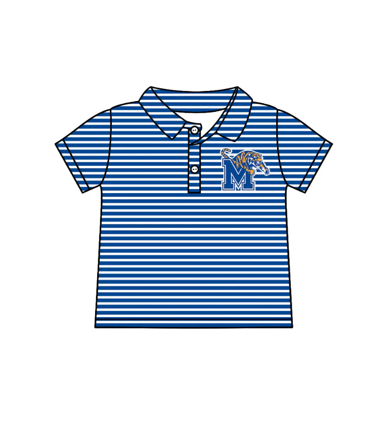 (Custom Design Preorder MOQ 5)  Team's Memphis Tigers Stripes Print Boys Summer Polo Tee Shirts Top