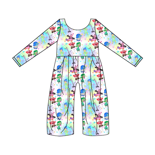 (Custom Design Preorder MOQ 5) Cartoon Figure Inside Out Tie-dye Plaid Print Girls Jumpsuits Baby Romper