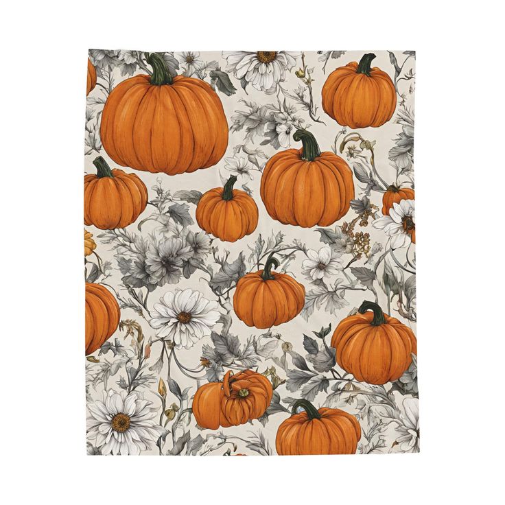 (Custom Design Preorder MOQ 5)  Pumpkin Flowers Print Baby Fall Blanket