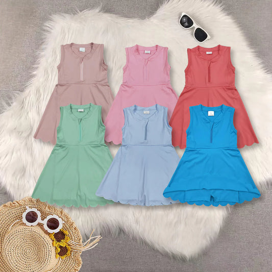 6 Colors Zipper Sleeveless Top Girls Summer Knee Length Yoga Dress Sisters Wear