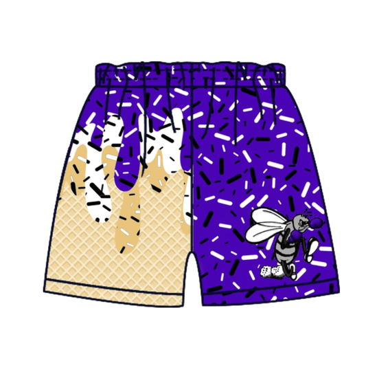 (Custom Design Preorder MOQ 5 Each Item) Team's Bee Blue Sprinkles Print Summer Bottom Shorts Mom and Me Matching Clothes