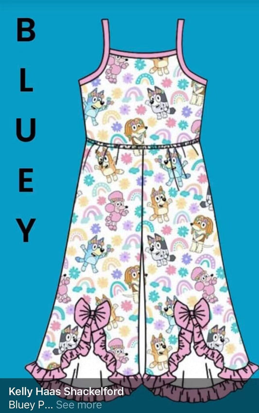 (Custom Design Preorder MOQ 5) Rainbow Cartoon Dog Print Girls Summer Strap Jumpsuits