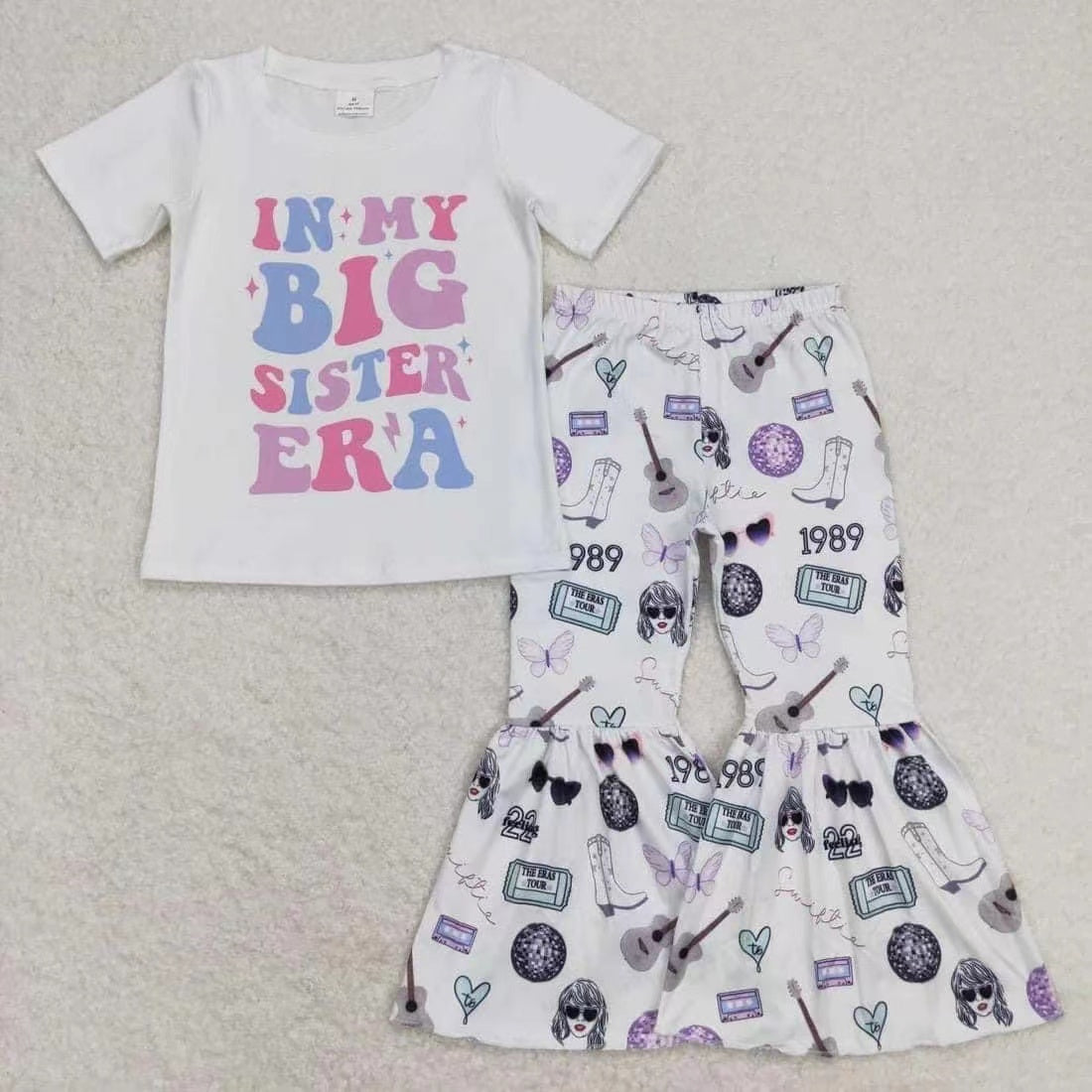 GSPO1546 Singer Swiftie Big Sister Print Bell Pants Girls Clothes Set