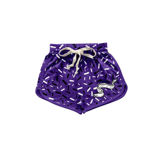 (Custom Design Preorder MOQ 5 Each Design) Team's Purple Sprinkles Print Summer Bottom Shorts Mom and Me Matching Clothes